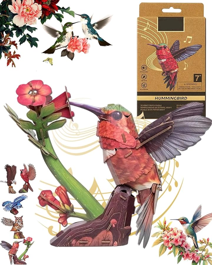 Hummingbird 3D Bird Puzzle Assembly Kit DIY Model With Call Sound For Adults Kids Color A - Image 1